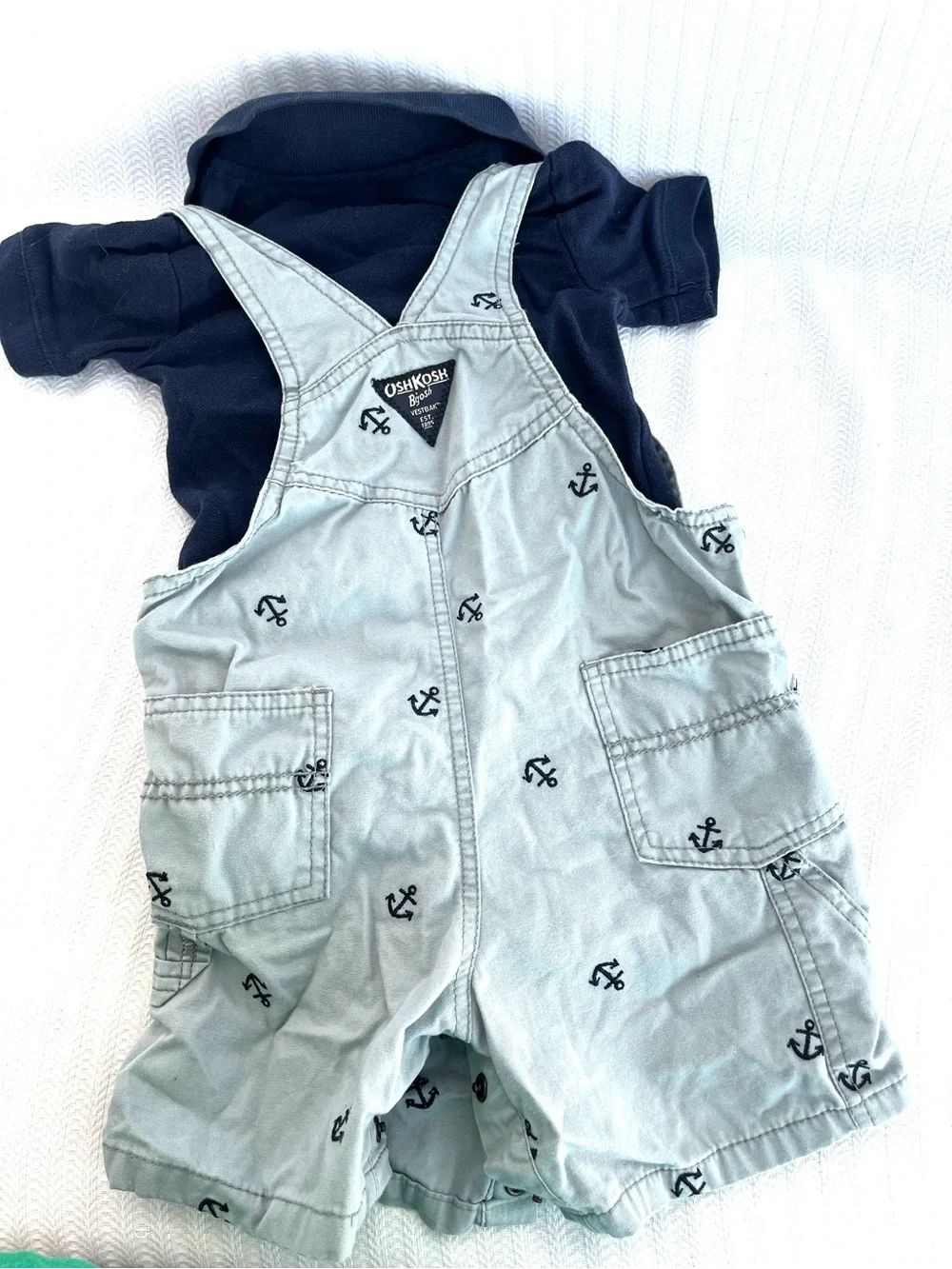 OshKosh B'gosh Anchor Print Light Gray Shortalls - 24M